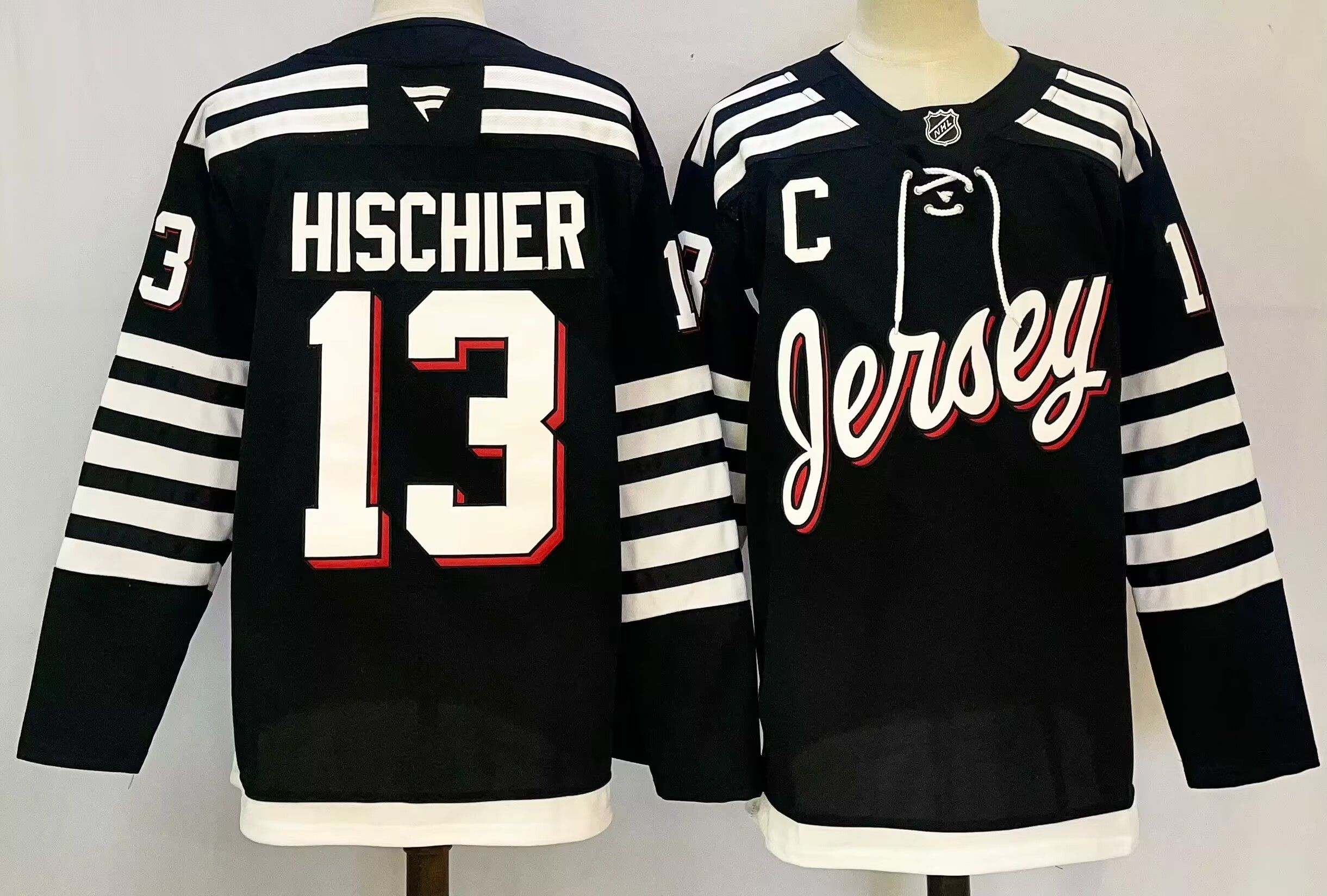 Men New Jersey Devils #13 Hischier Black 2025 Home Premier Player NHL Jersey->new jersey devils->NHL Jersey